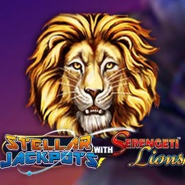 Stellar Jackpots with Serengeti Lions slot logo by Lightning Box Game at Spinational Casino